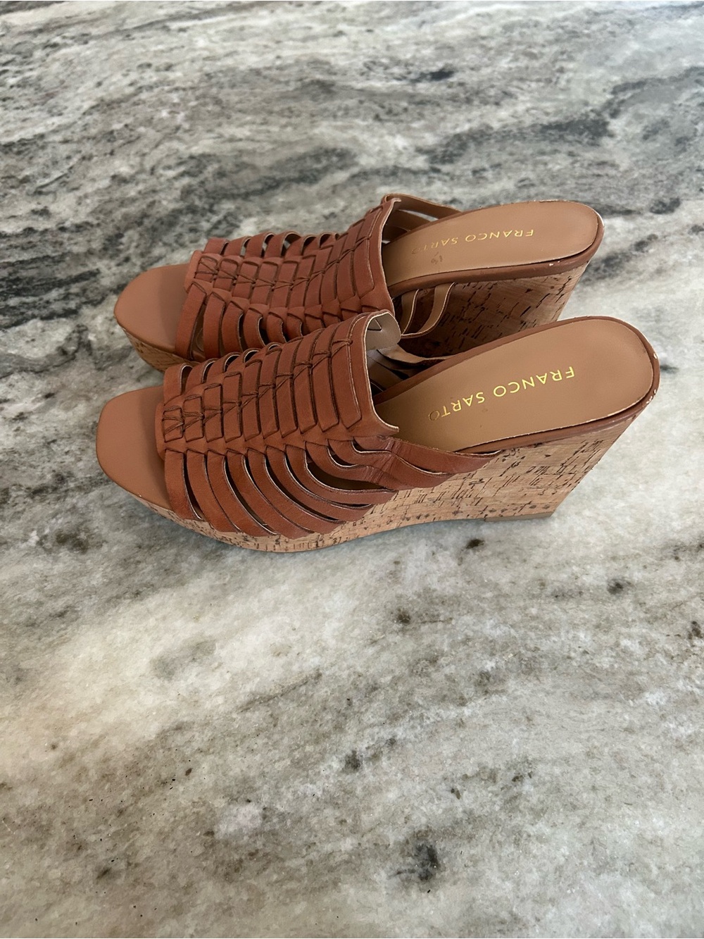 Franco Sarto Brown Woven Cork Wedge Mules 8.5